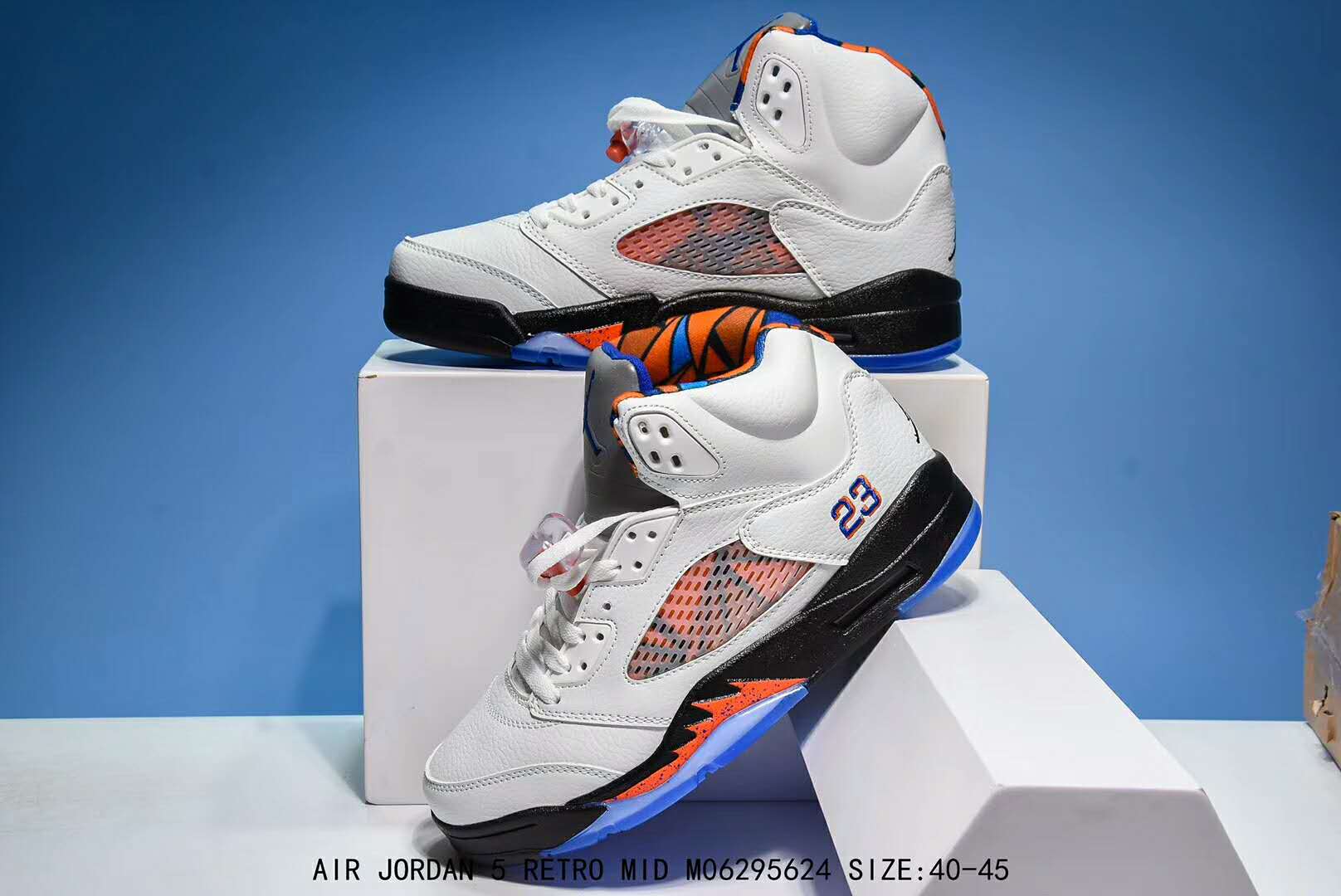 New Air Jordan 5 Retro White Blue Orange Shoes